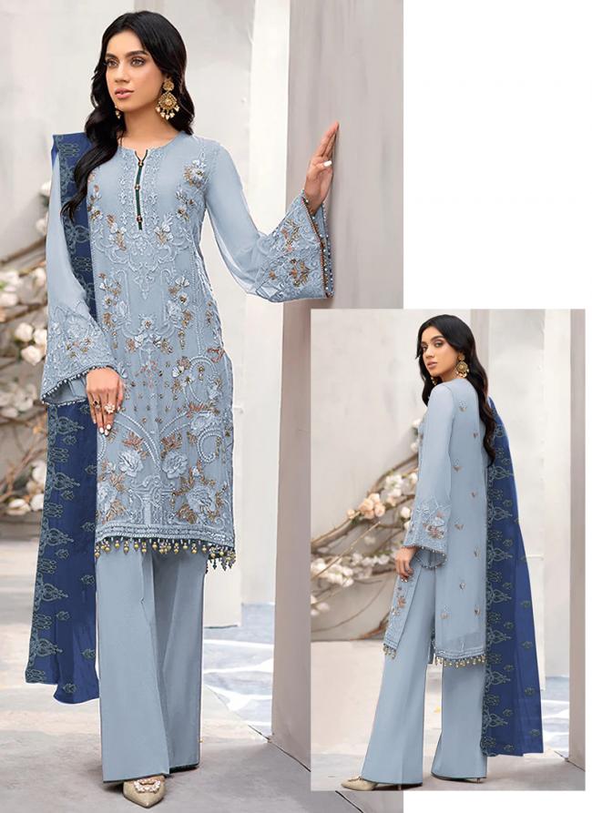 Faux Georgette Sky Blue Festival Wear Embroidery Work Pakistani Suit